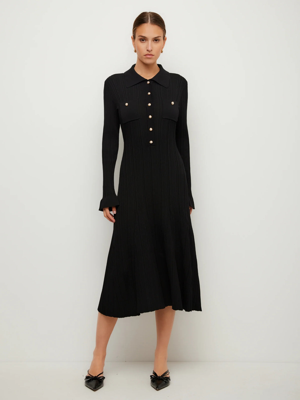 ELLIE RIBBED SWEATER DRESS - BLACK