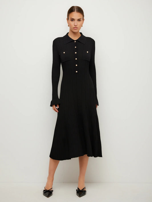 ELLIE RIBBED SWEATER DRESS - BLACK