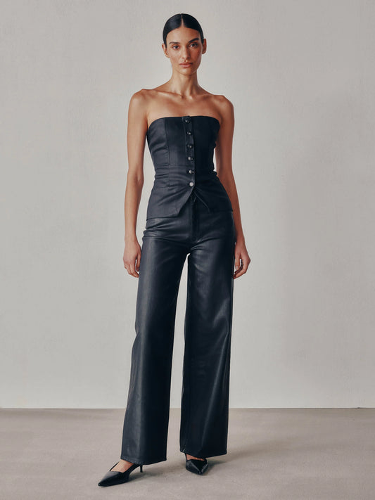 KARMINE REFINED WIDE LEG: HIGH RISE 28" - BLACK COATED