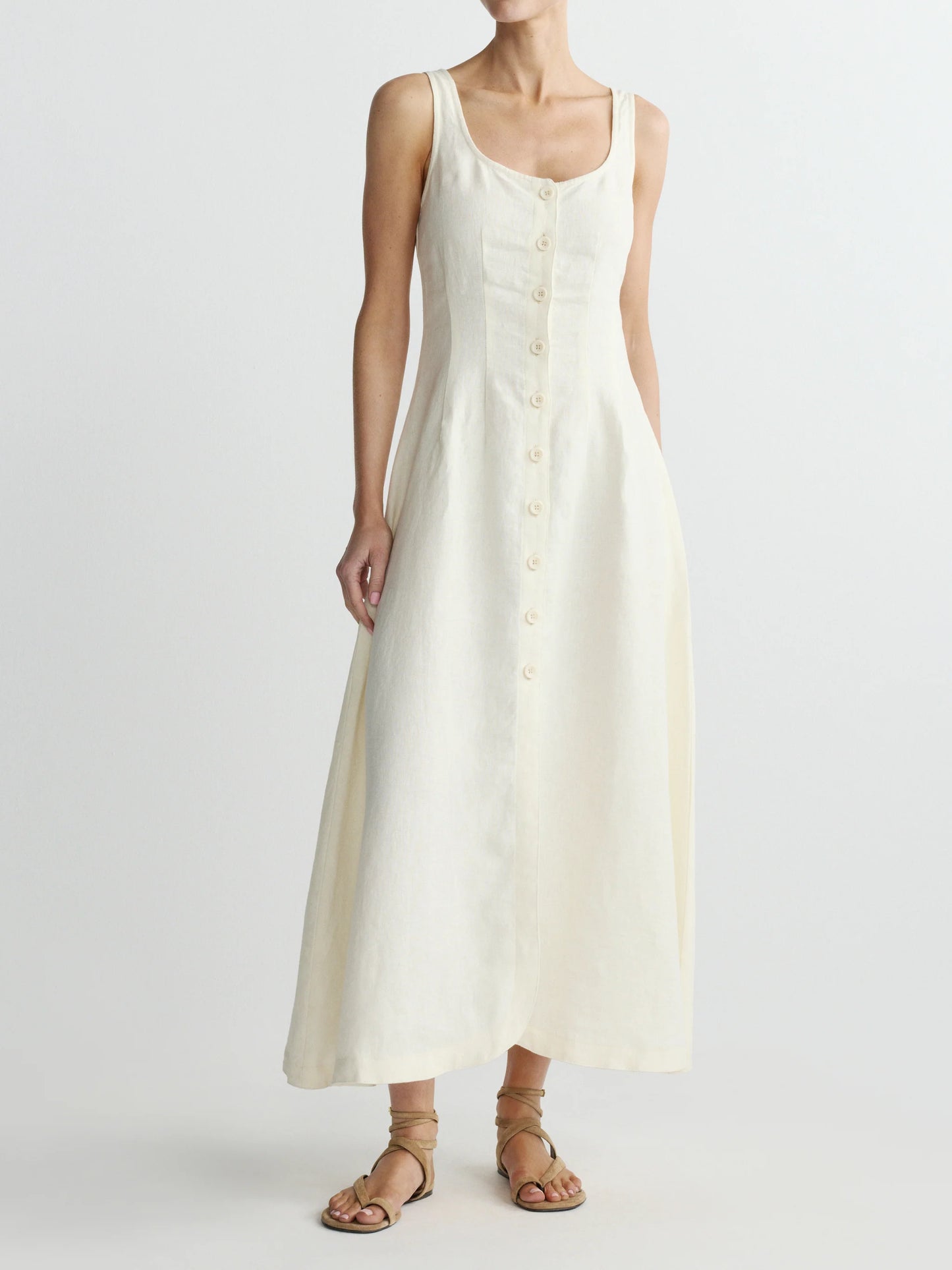 MONTAUK DRESS SLEEVLESS - CREMA LINEN