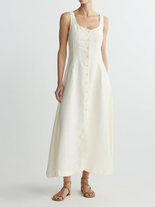 MONTAUK DRESS SLEEVLESS - CREMA LINEN