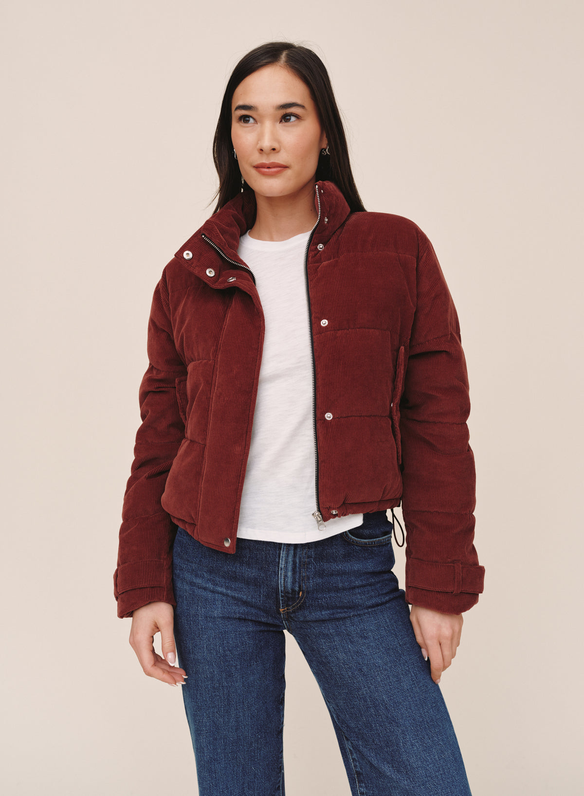 FUNNEL NECK PUFFER JACKET - MAHOGANY