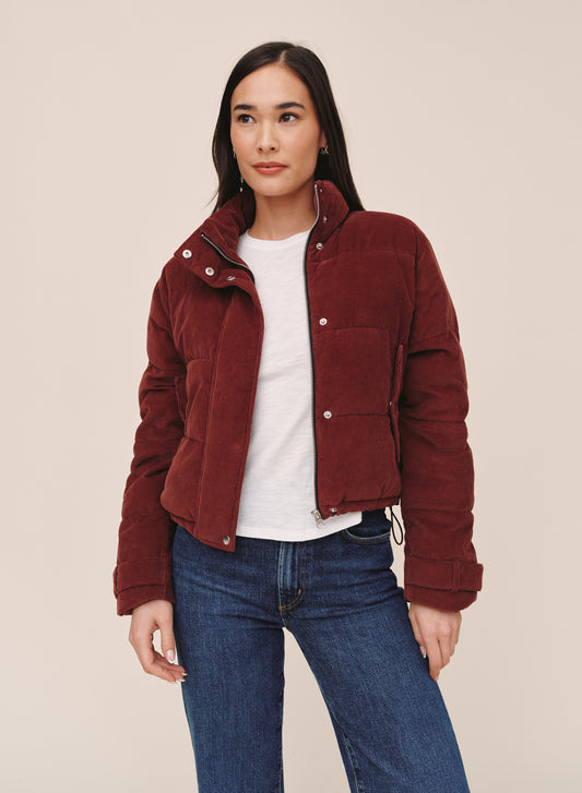 FUNNEL NECK PUFFER JACKET - MAHOGANY