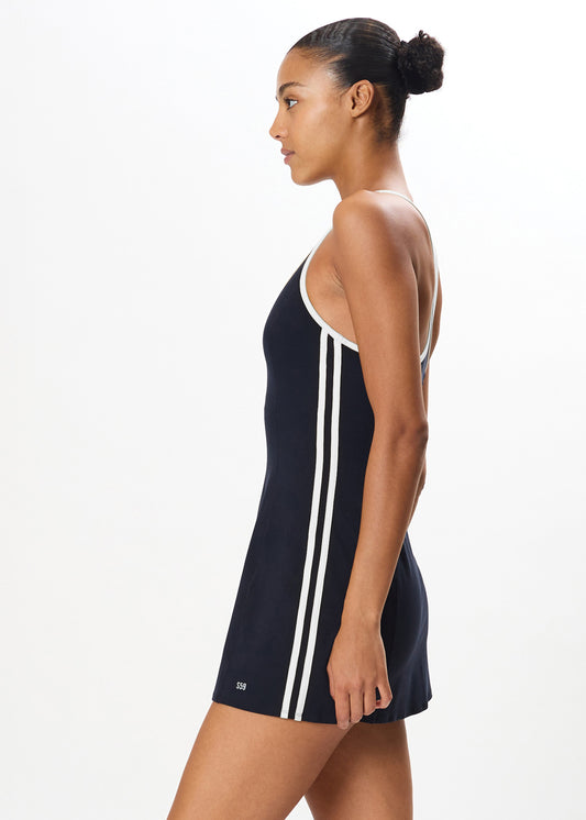ELLA AIRWEIGHT DRESS - INDIGO/WHITE