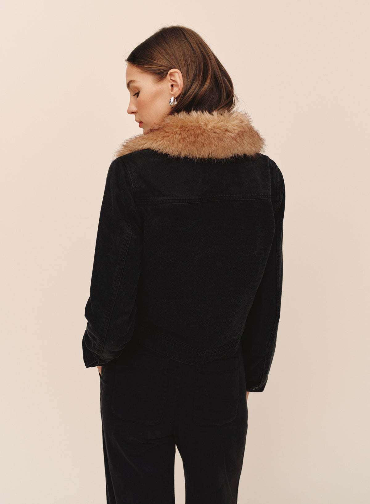 FUR COLLAR JACKET - VINTAGE BLACK WASH