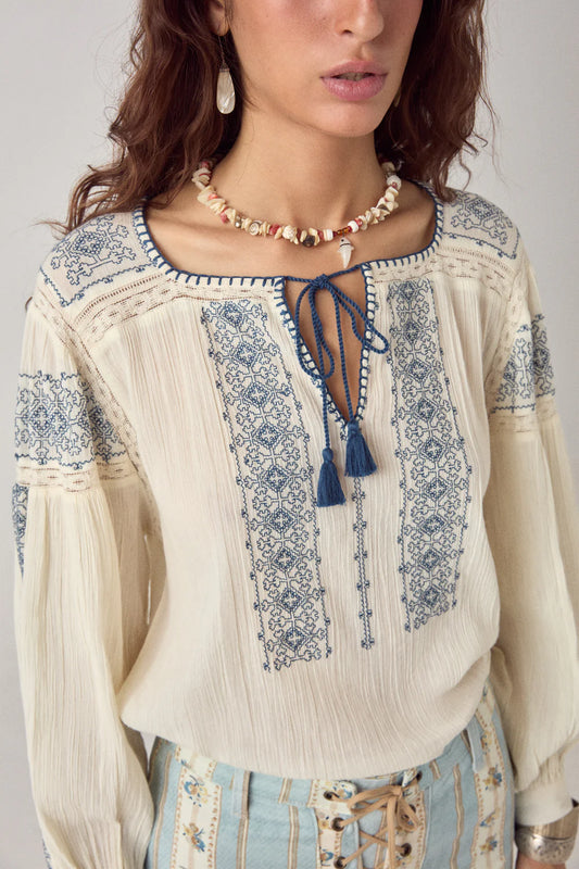INDIGO POET CLAUDIA BLOUSE - LAPIS LAZULI