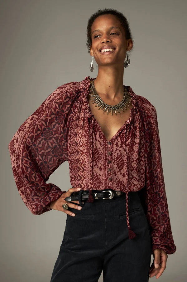 RED ROMBO-HANNAH BLOUSE - WINE