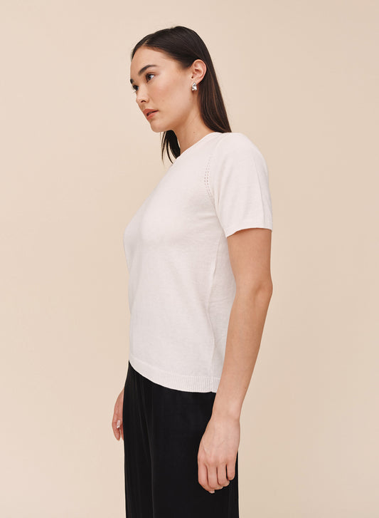 SHORT SLEEVE CREW NECK KNIT TOP - IVORY