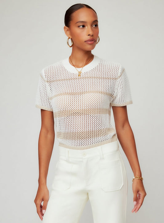 FAYE CROCHET SWEATER TOP - CREAM/KHAKI