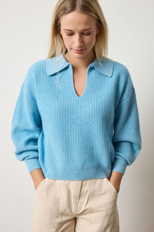 KEYHOLE RIB SWEATER - MYSTIC BLUE