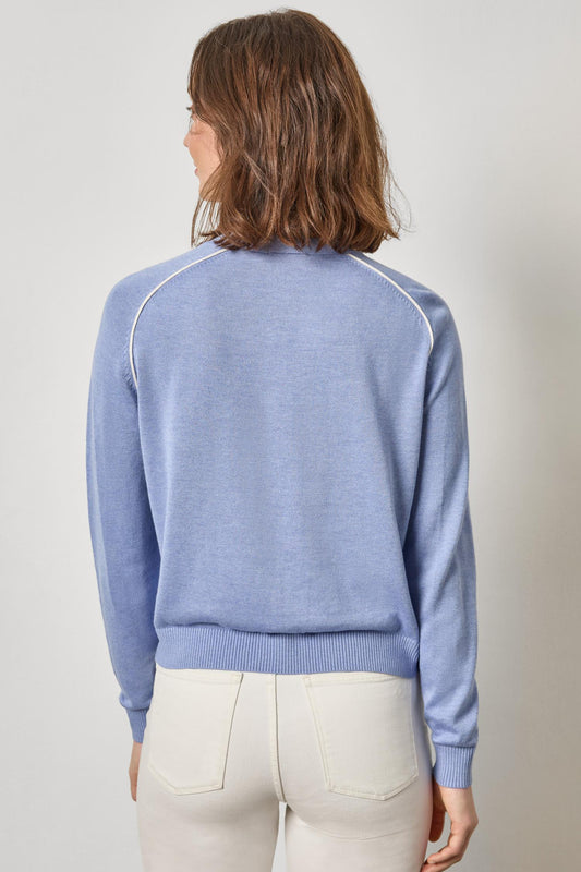 SADDLE SLEEVE V-NECK CARDIGAN - CORNFLOWER