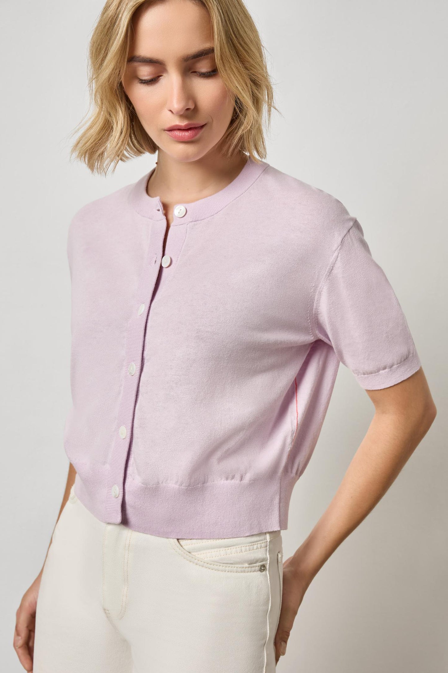 SHORT SLEEVE CARDIGAN - WISTERIA