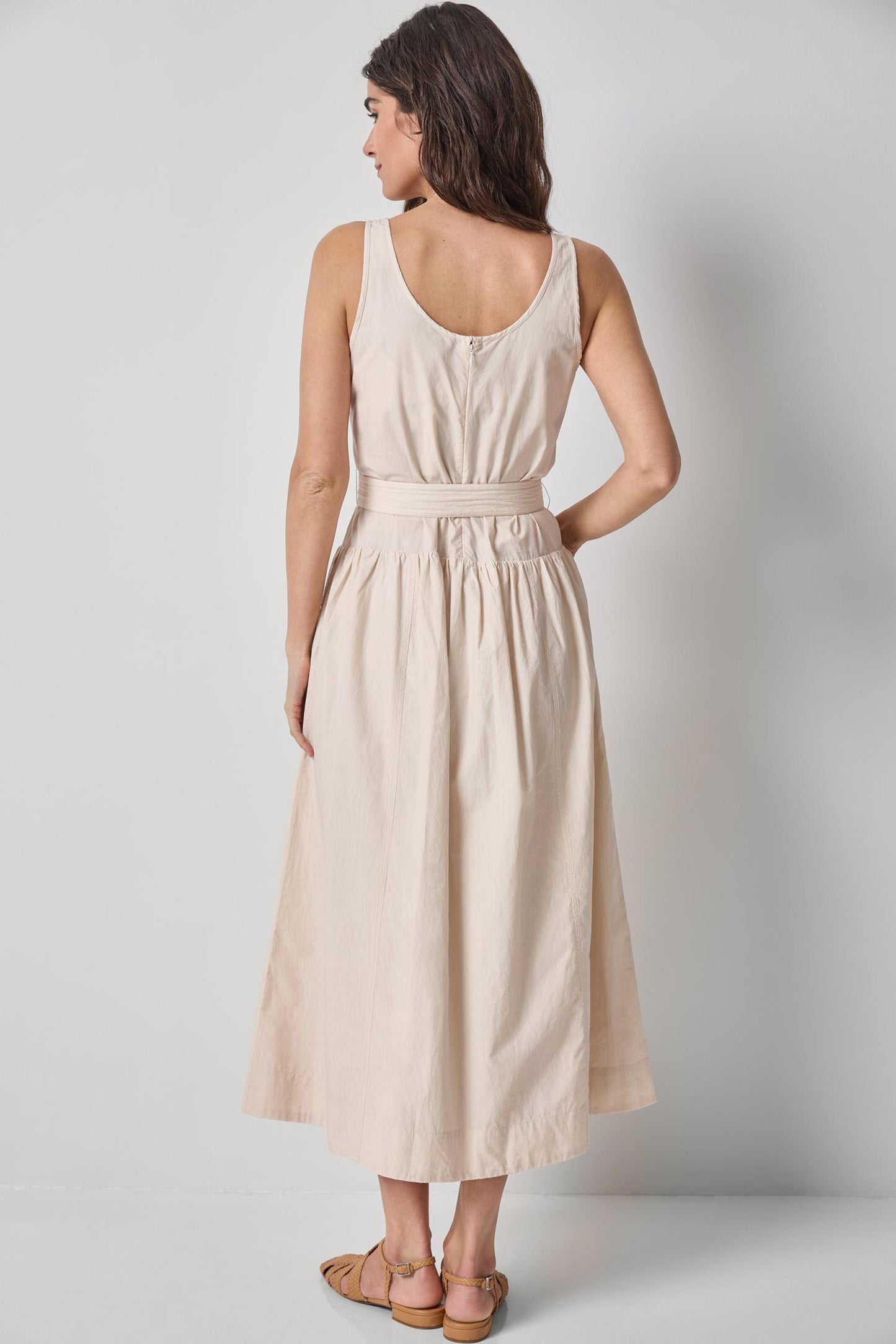 POPLIN MAXI YOKE DRESS - BAMBOO
