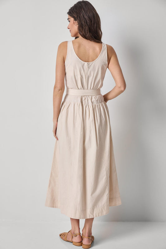 POPLIN MAXI YOKE DRESS - BAMBOO