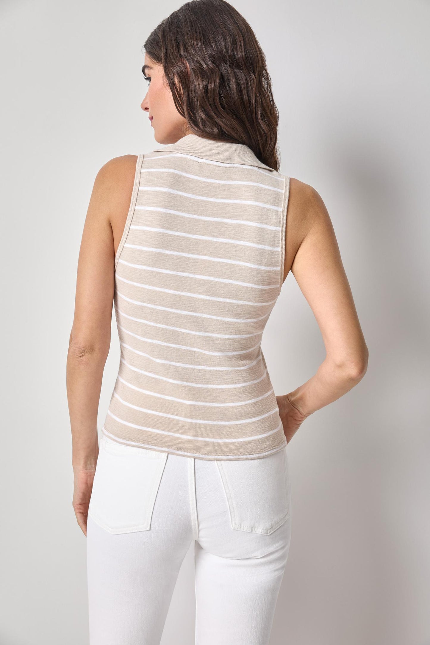 STRIPED SLEEVELESS COLLARED TOP - BAMBOO STRIPE
