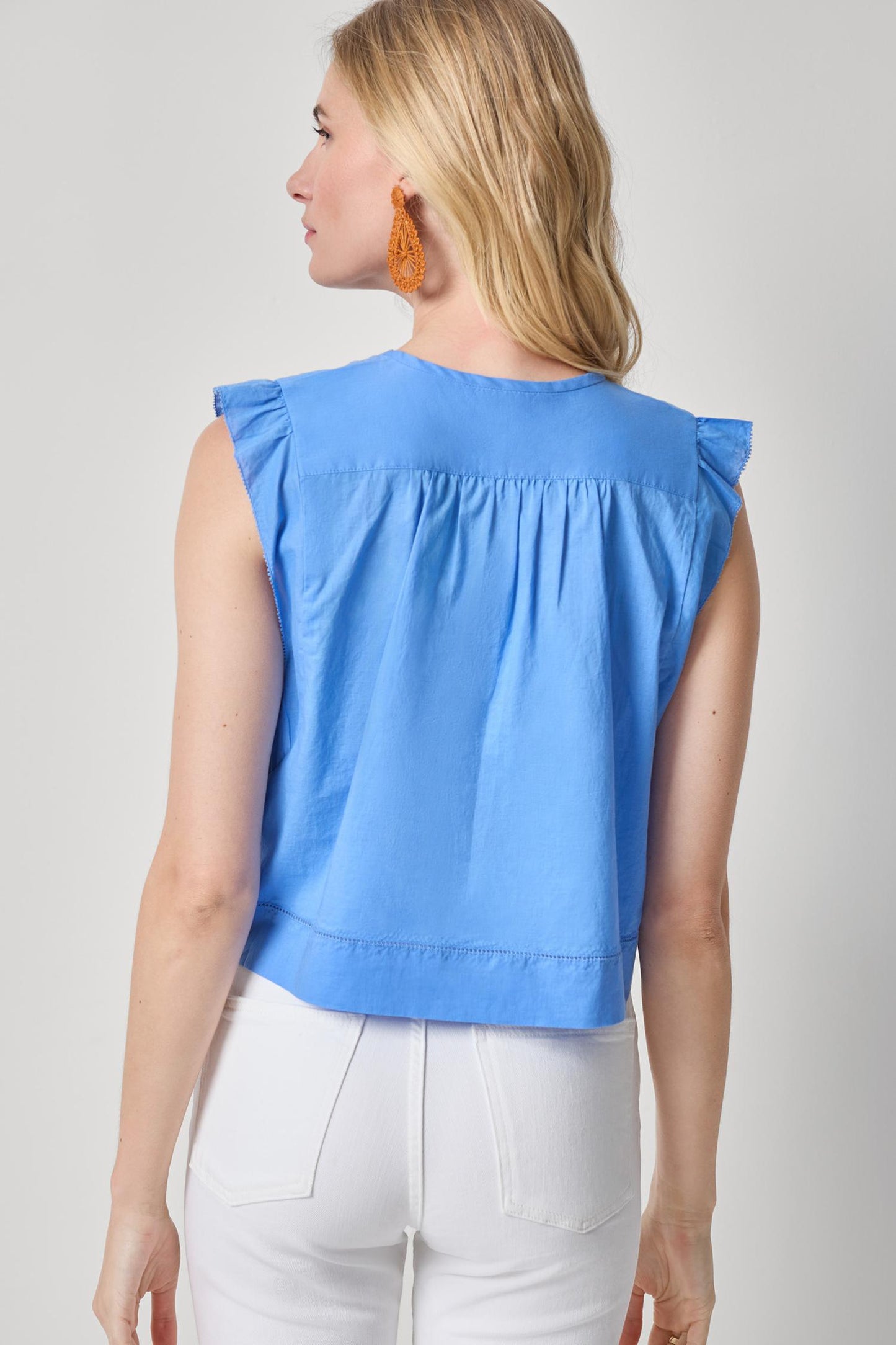 SMOCKED SHOULDER V-NECK - ULTRAMARINE