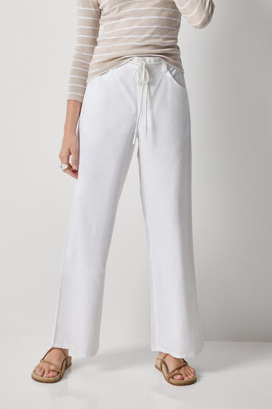 LINEN BLEND STRAIGHT LEG PANT - WHITE