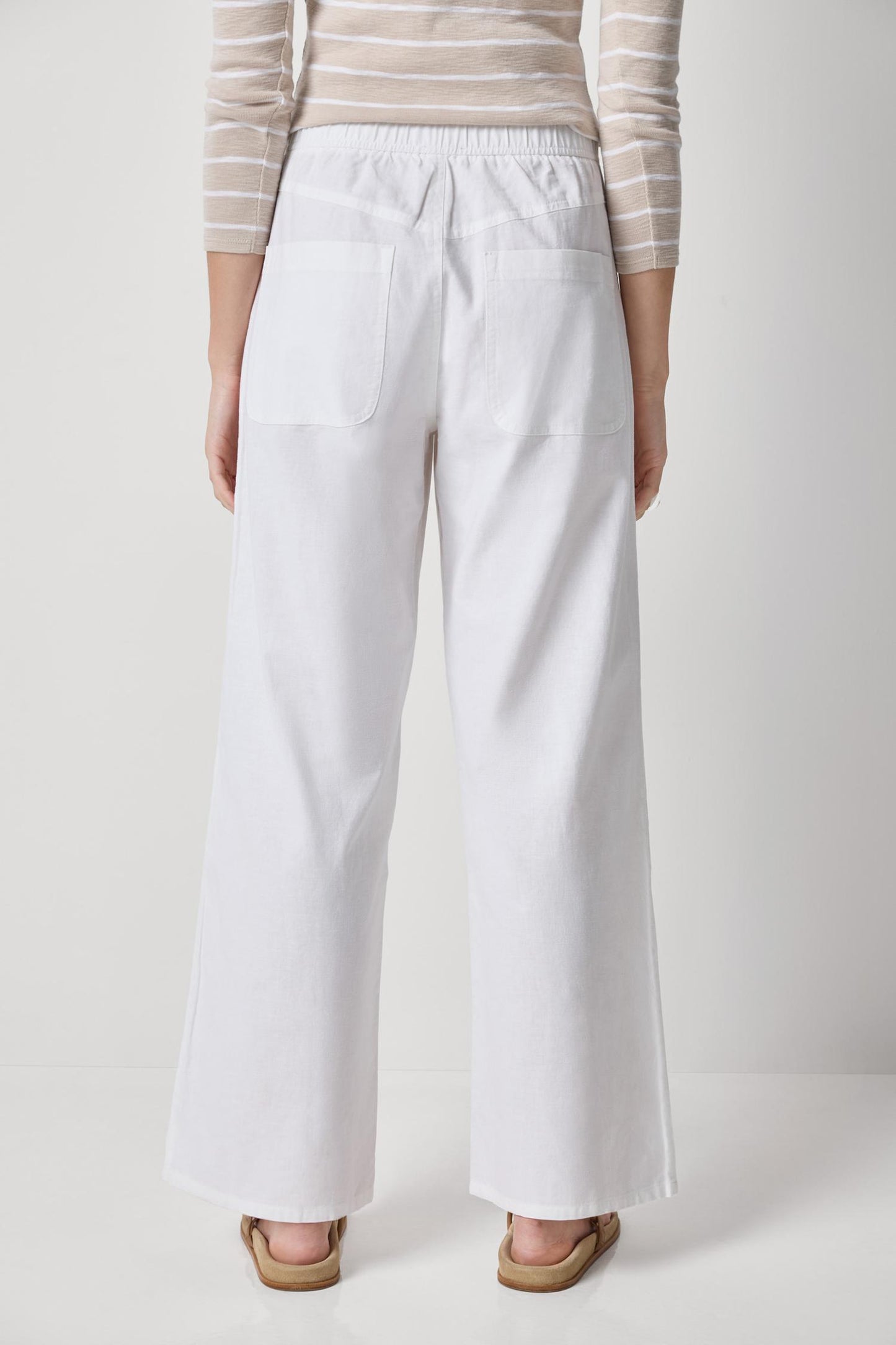 LINEN BLEND STRAIGHT LEG PANT - WHITE