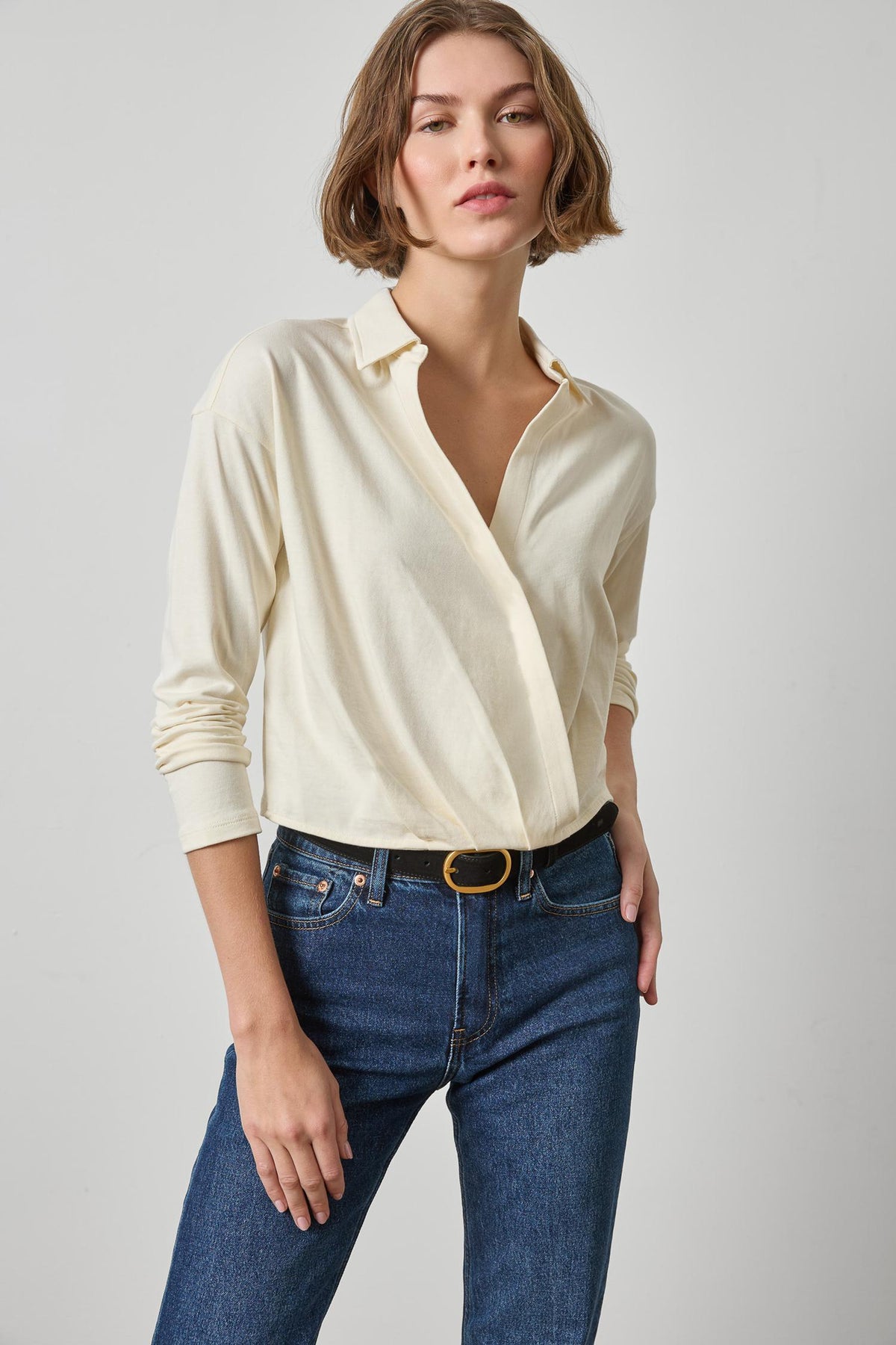 FAUX WRAP COLLARED TOP (ROPE)
