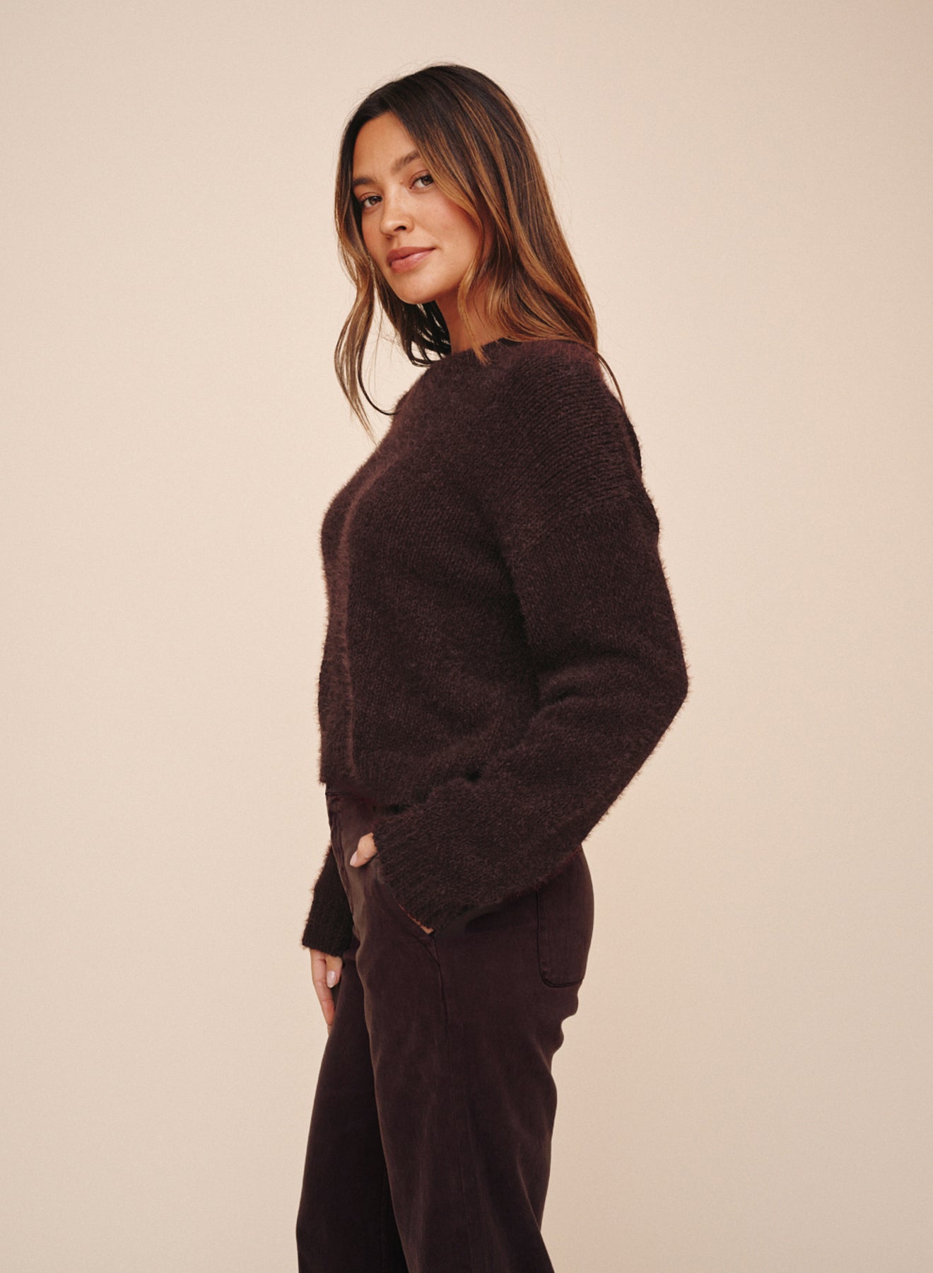DROP SHOULDER SWEATER - CHESTNUT BROWN