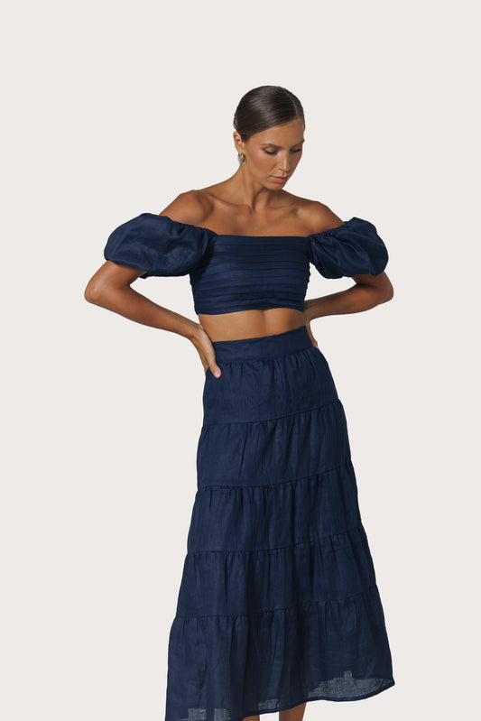 OSCAR LINEN SKIRT - NAVY