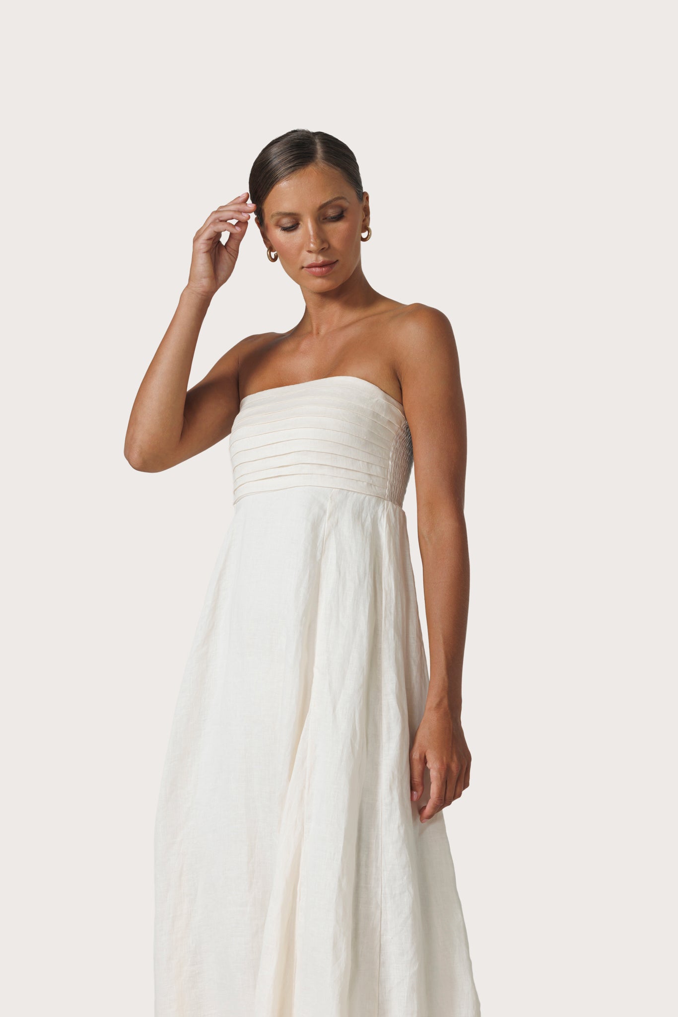 TALIA PINTUCK LINEN MAXI DRESS - CHALK