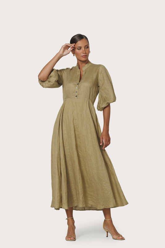 KENNY LINEN MAXI DRESS - CAFE