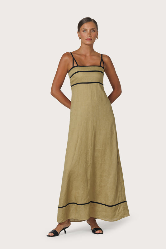 CANDICE CONTRAST LINEN MAXI DRESS - CAFE