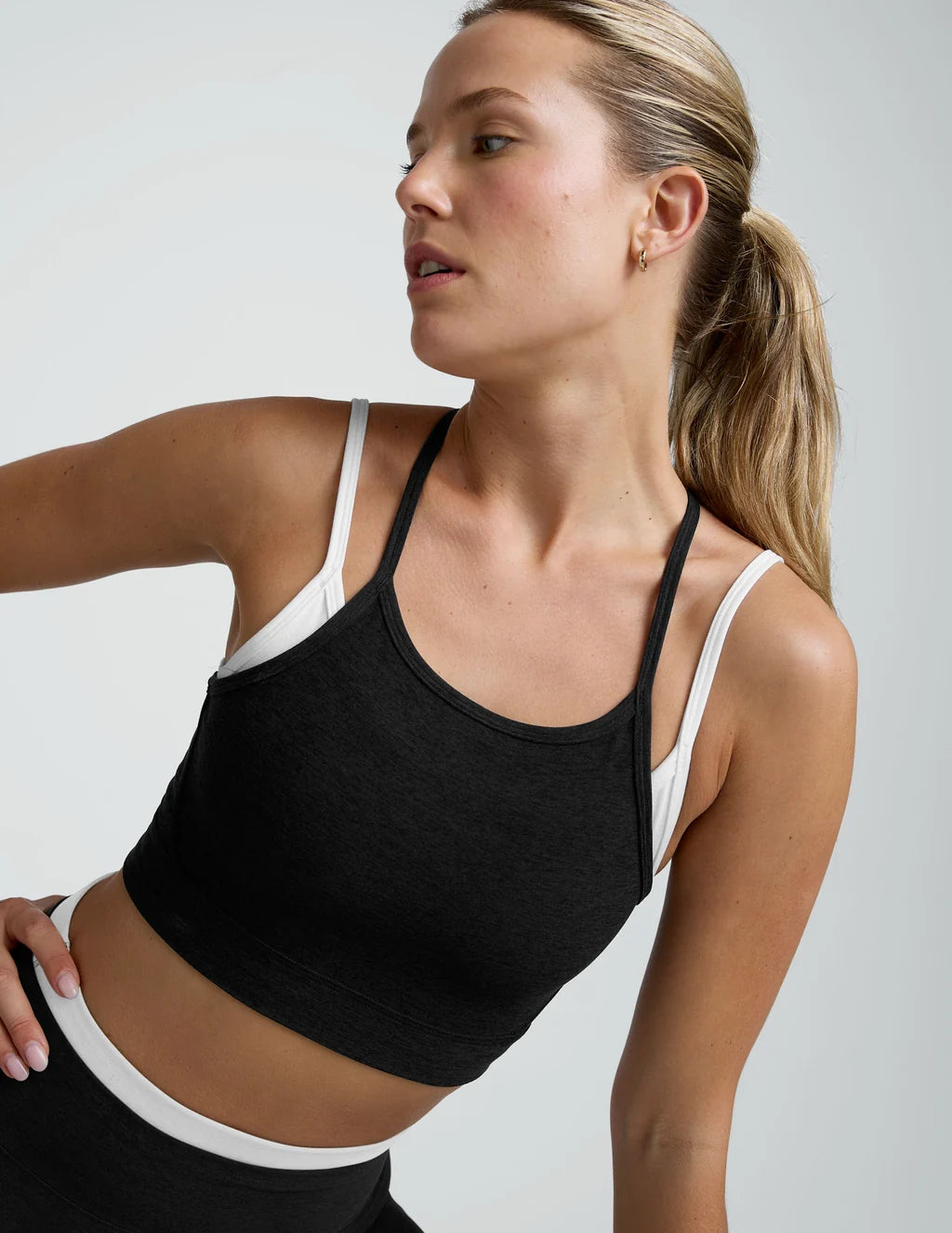 SPACEDYE LAYERED LONG LINE BRA - DARKEST NIGHT