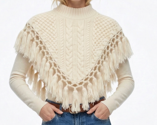 SHAWL COLLAR - IVORY FRINGE