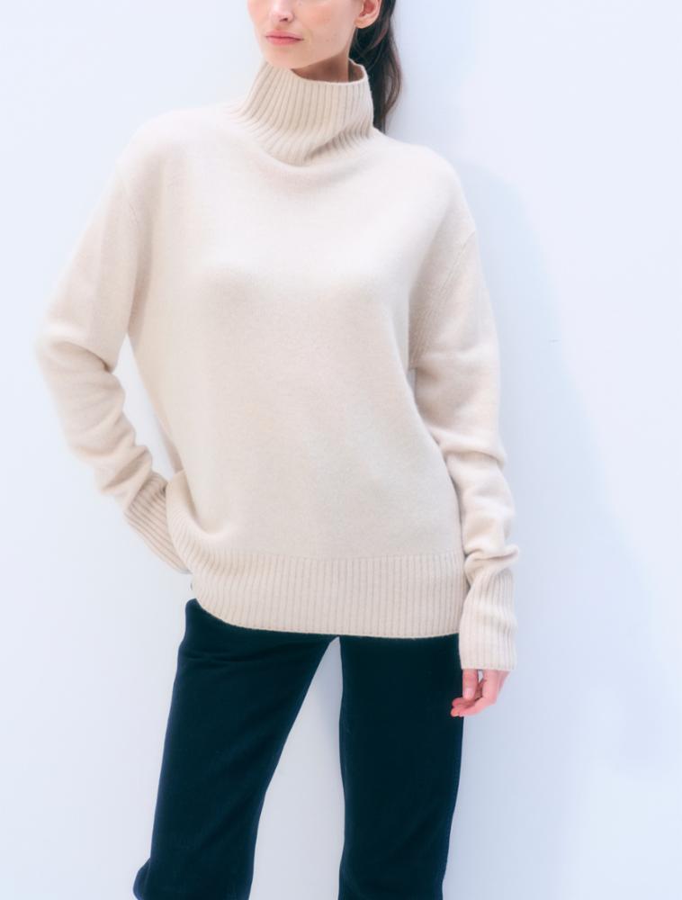 CASHMERE OVERSIZED STANDNECK - NATURAL HEATHER