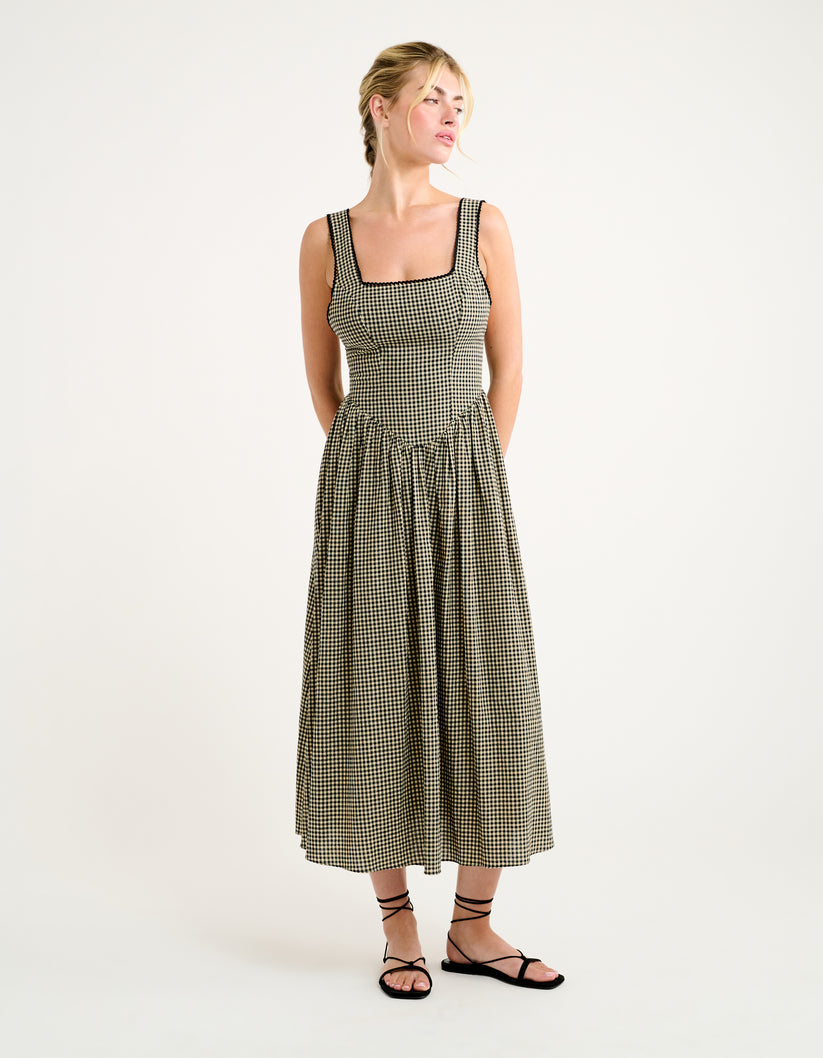 TOULOUSE MIDI DRESS - BLACK GINGHAM