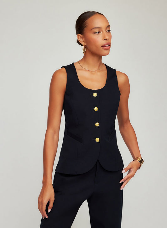 JUNE BUTTON UP VEST - MIDNIGHT BLUE