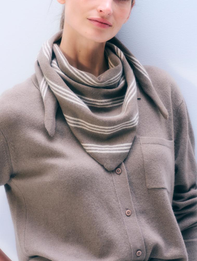 CASHMERE STRIPED NECKERCHIEF - SOFT SHALE/NATURAL HEATHER