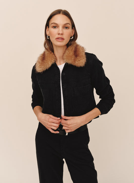 FUR COLLAR JACKET - VINTAGE BLACK WASH