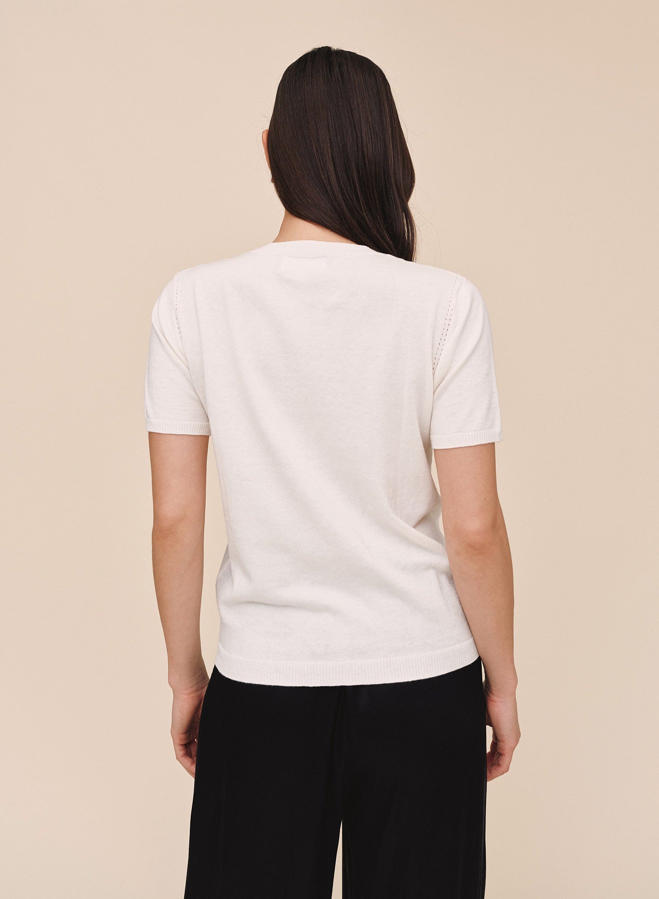 SHORT SLEEVE CREW NECK KNIT TOP - IVORY