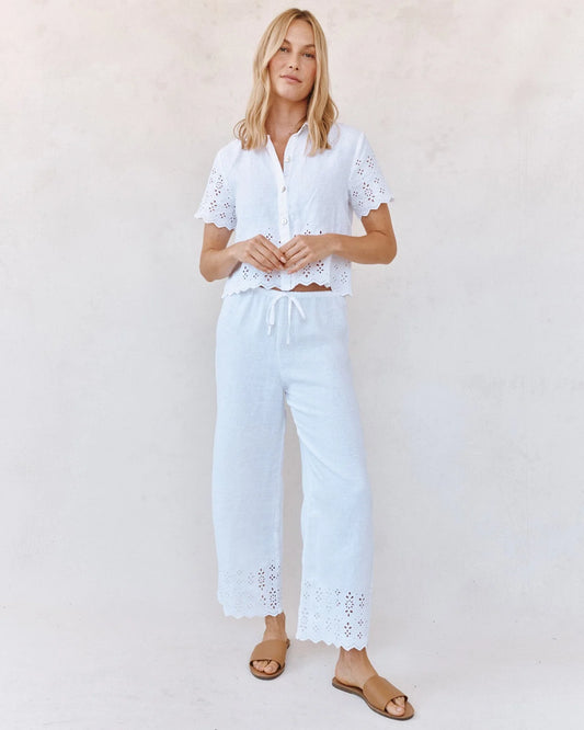 BEACH CROP WITH EMBROIDERED HEM - WHITE