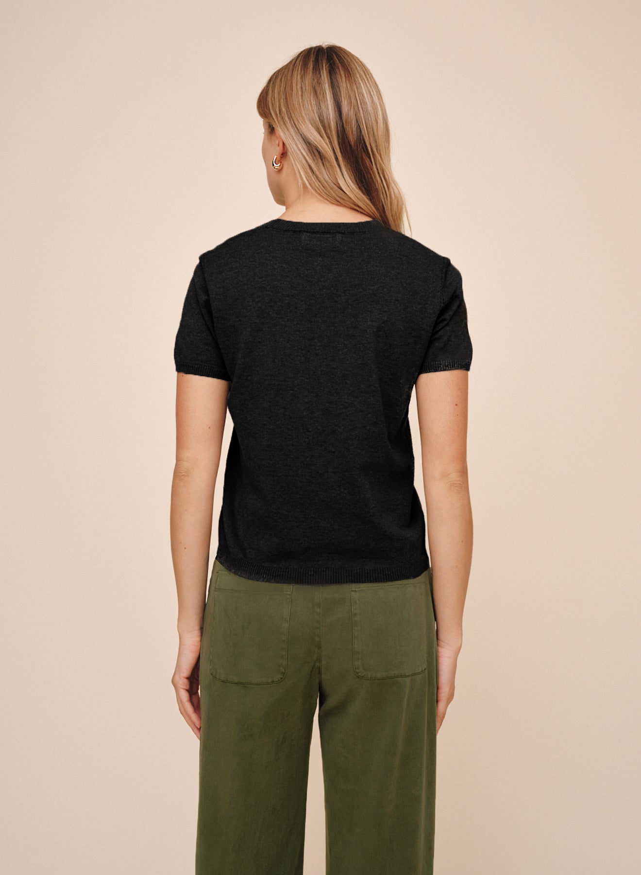 SHORT SLEEVE CREW NECK KNIT TOP - VINTAGE BLACK