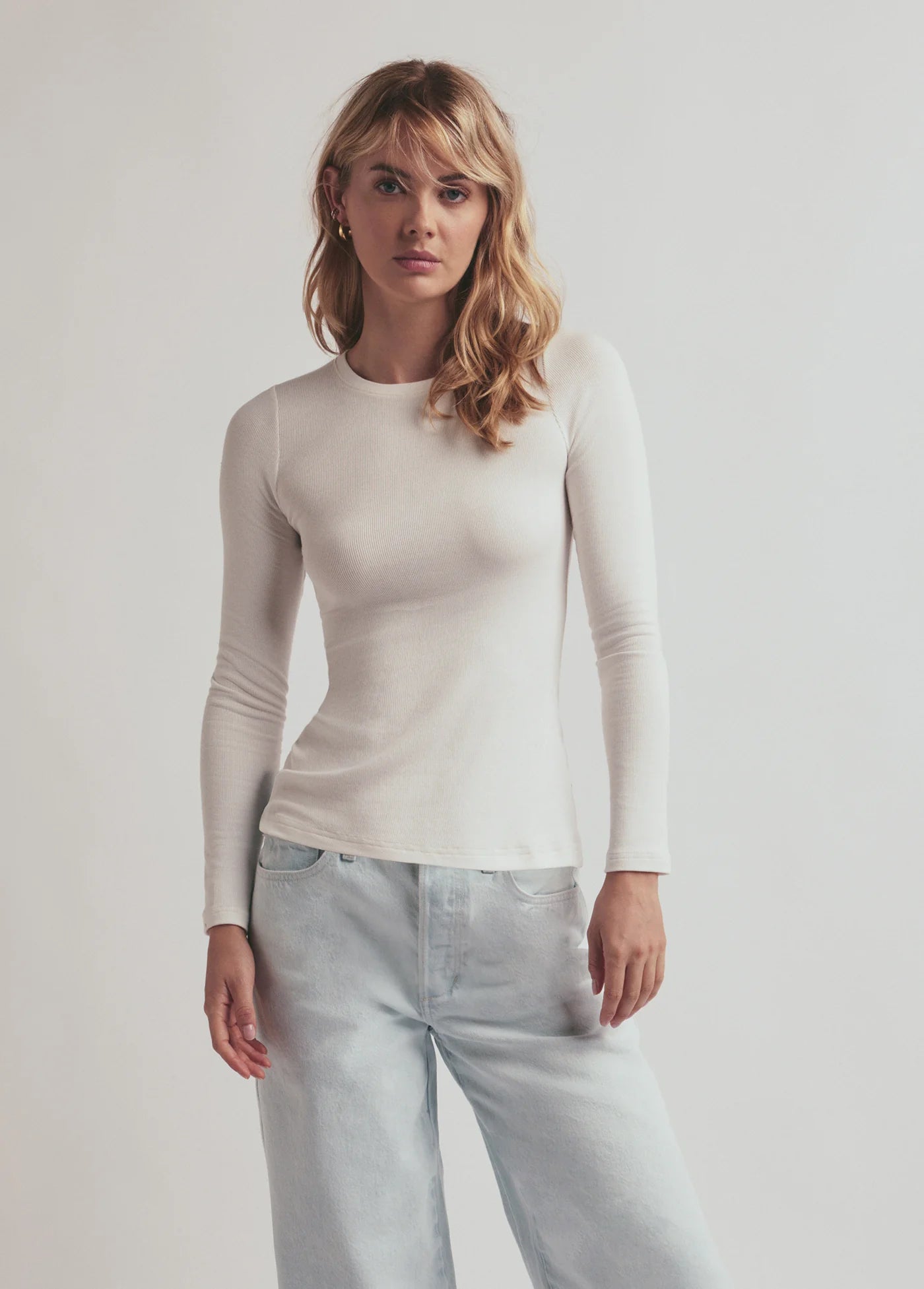 THE RIBBED LONG SLEEVE - WHITE