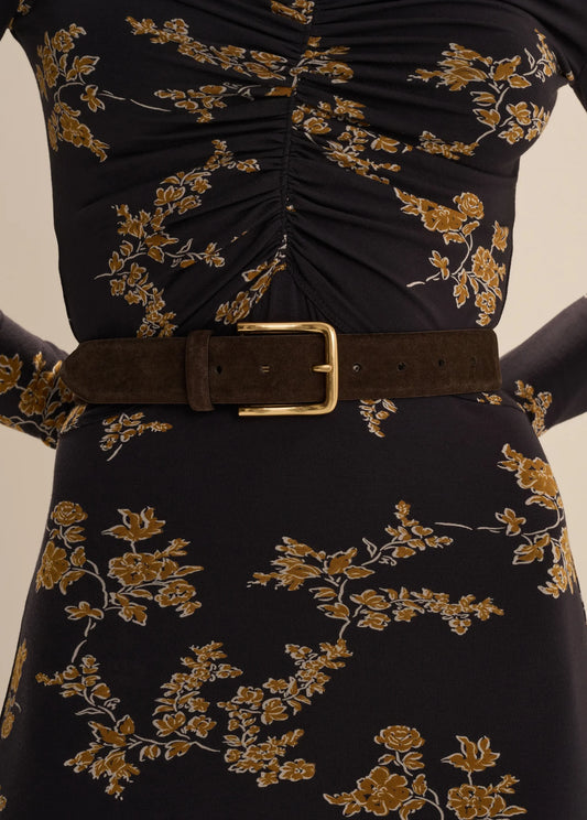 THE SUEDE HERITAGE BELT - CHOCOLATE/ANTIQUE BRAS