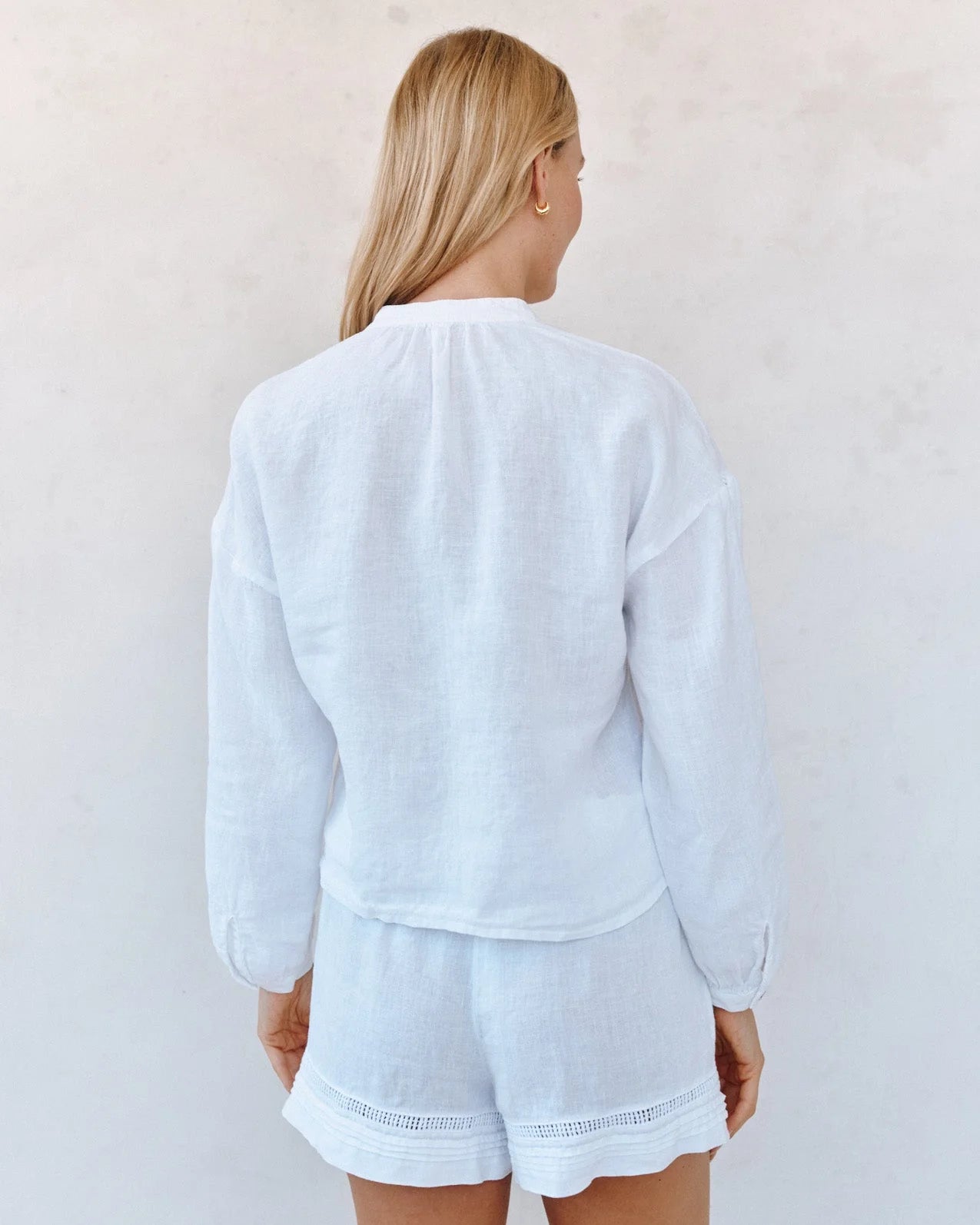 MANDARIN COLLAR TRIMMED BUTTON DOWN - WHITE
