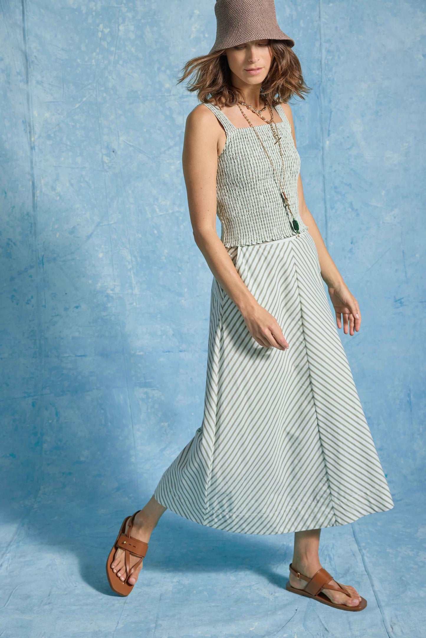 STRIPED SMOCKED TANK - POOL STRIPE