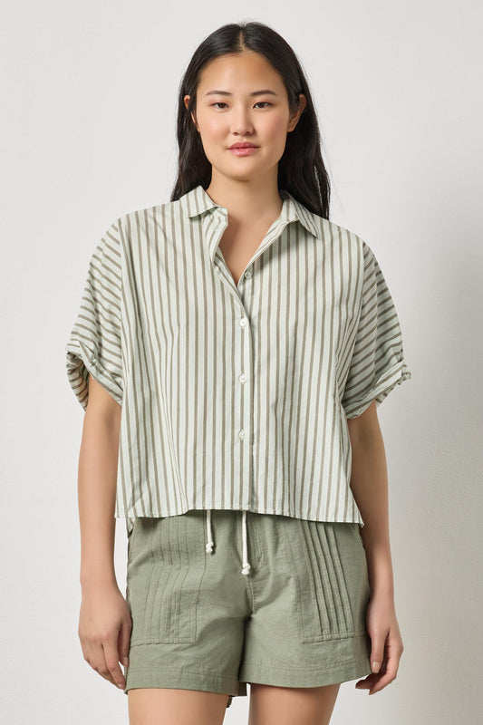 STRIPED OVERSIZED BUTTON DOWN DOLMAN - POOL STRIPE