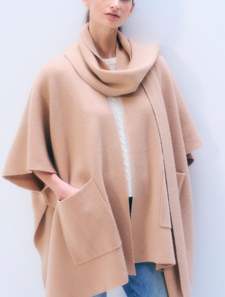 CASHMERE BLEND PONCHO - HAZELNUT