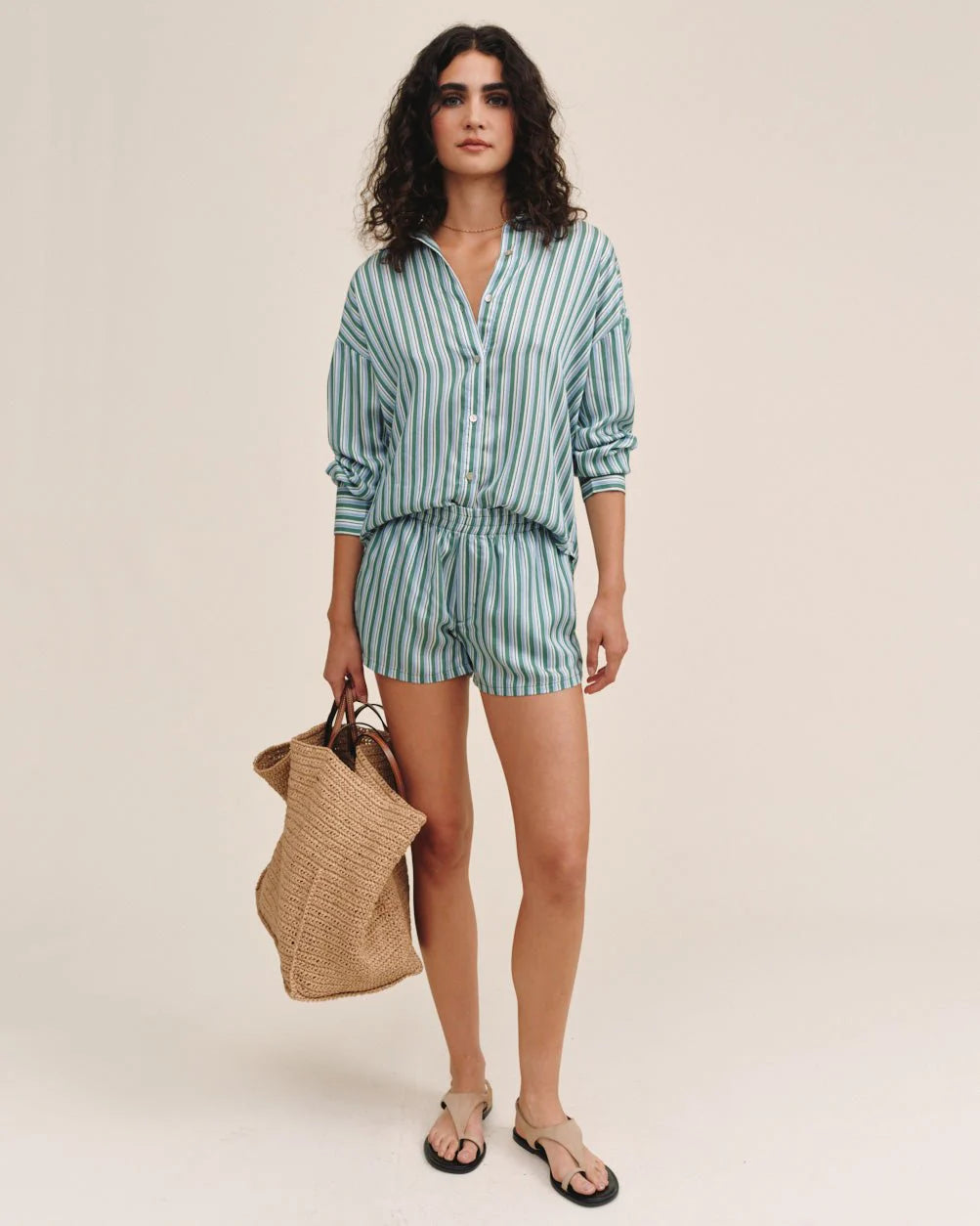 OVERSIZED BUTTON DOWN - EMERALD SURF STRIPE
