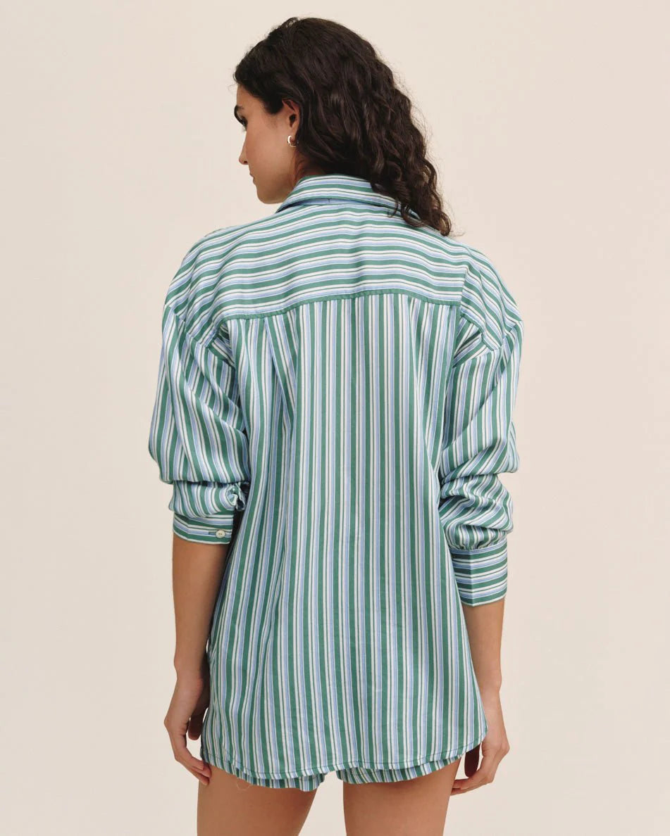 OVERSIZED BUTTON DOWN - EMERALD SURF STRIPE