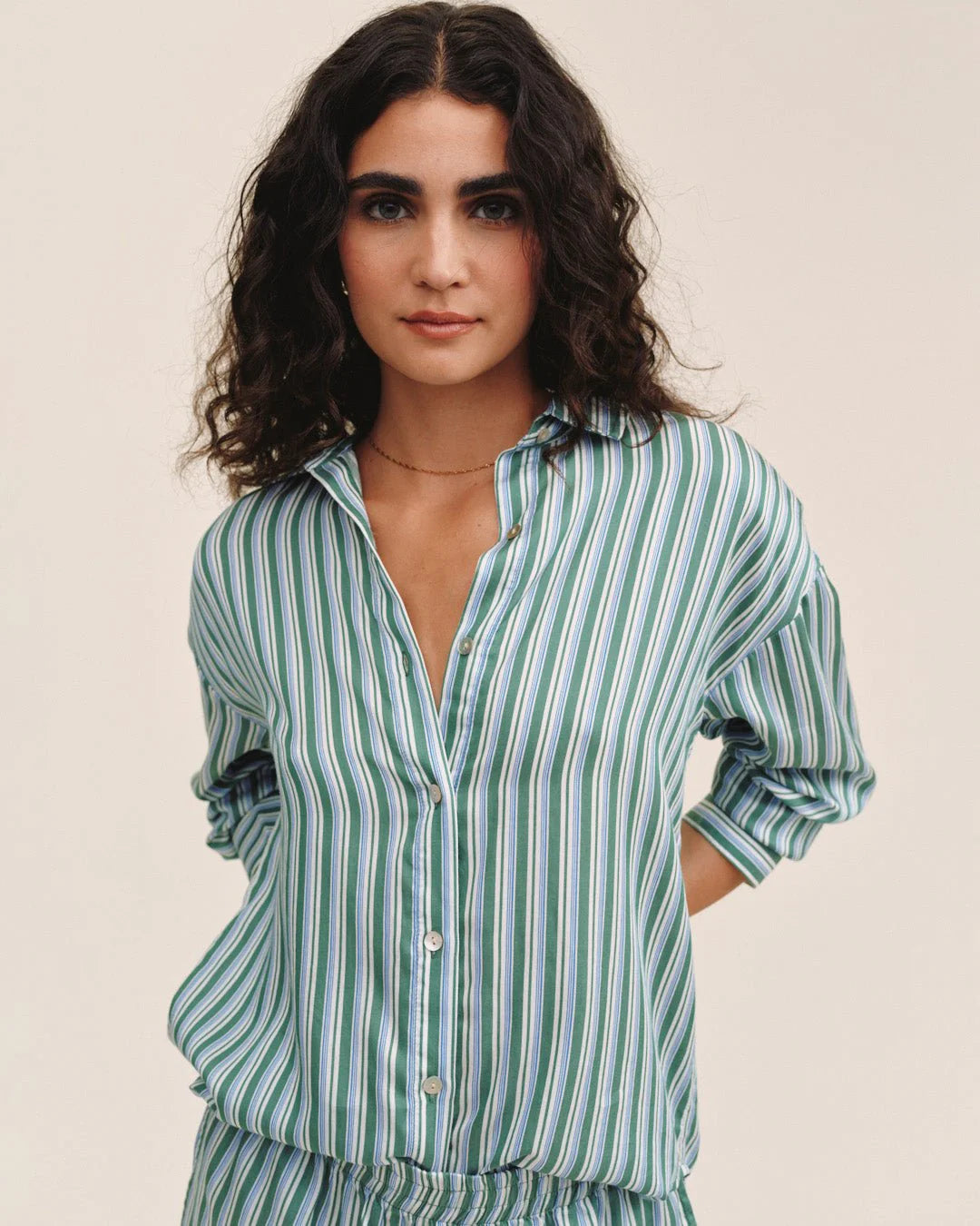 OVERSIZED BUTTON DOWN - EMERALD SURF STRIPE