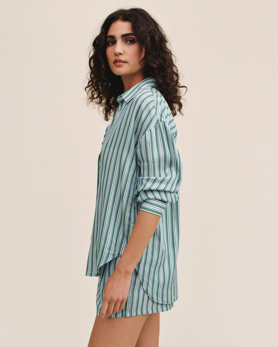 OVERSIZED BUTTON DOWN - EMERALD SURF STRIPE