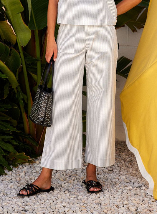 RYLEE CROP PANTS - CREAM W/ NAVY