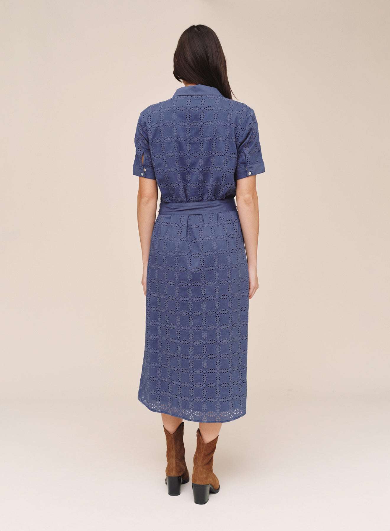 SHORT SLEEVE MIDI SHIRT DRESS - INDIGO BLUES